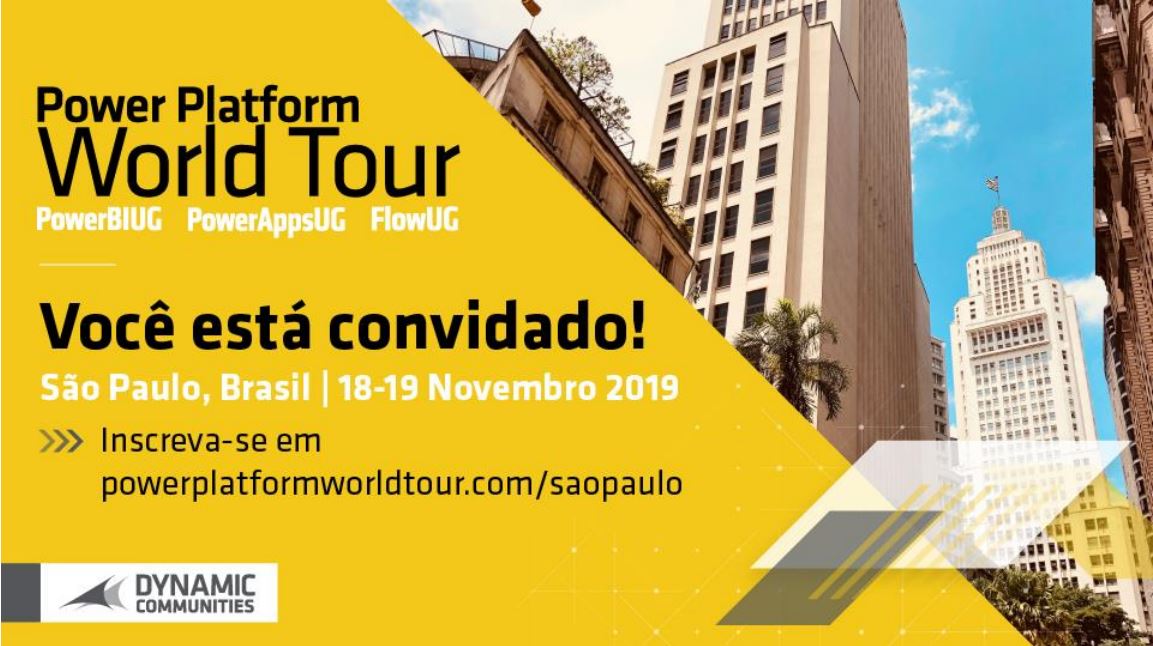 Neste mês de Novembro chega em São Paulo o Power Platform World Tour, acontecerá nós dias 18 a 19 de novembro, 2019 no Renaissance São Paulo Hotel.
Serão 2 dias intensos com soluções que ajudam a transformar seus negócios.
lnkd.in/duTPkf8 #powerplatformWT

Não perca!