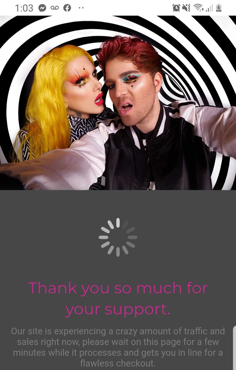 HWudstrack's tweet photo. @JeffreeStar I'm so sad! I had the bundle in my cart and in queue for checkout for over an hour and now it's out of stock 😭😭😭 https://t.co/PEsIuVj9XK