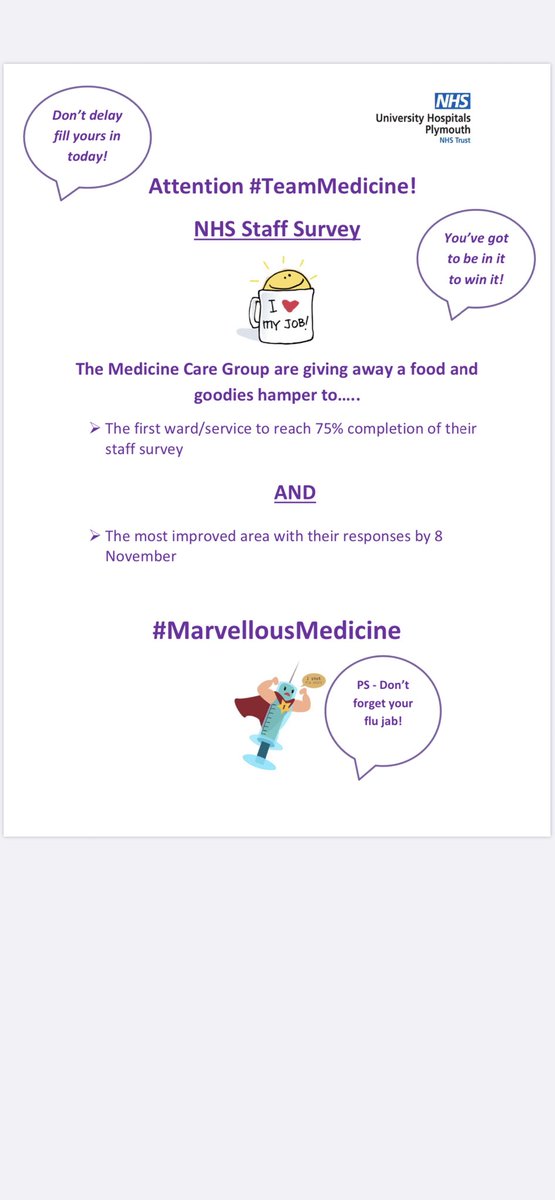Here it is.......#TeamMedicine ⁦@UHP_NHS⁩ #NHSStaffSurvey competition for this coming week ⬇️ #MarvellousMedicine ⁦@AnnJamesNHS⁩ ⁦@KB573⁩ ⁦@WEDoOD_UHP⁩