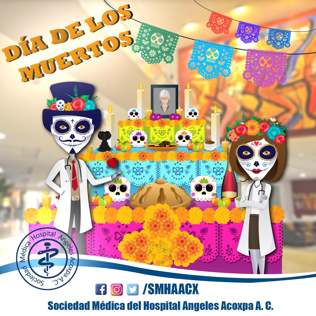 SMHAACX's tweet photo. La sociedad Médica del Hospital Angeles Acoxpa les desea Feliz día de todos los santos y Día de los muertos y aboga por que se preserven las tradiciones mexicanas.
⠀
#SociedadMedicaHospitalAngelesAcoxpa #HospitalAngelesAcoxpa #HospitalesAngeles #diadelosmuertos #diademuertos https://t.co/ZM9AK1CIx3
