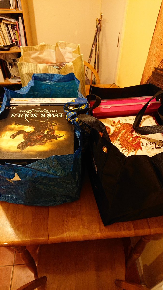 We're having the usual pre-game day feeling that we've forgotten to pack something. We'll have this selection of 14 boardgames with us at the very least. #LouthChat