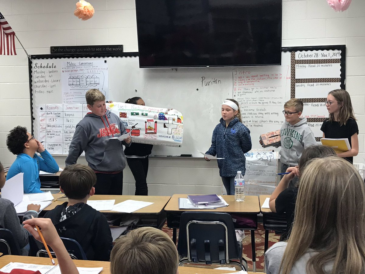 haleyembry's tweet photo. This week weโve been learning about the 13 colonies. Students were assigned 1 colony to research & design a billboard + a 1-minutes sales presentation to persuade the class to come live in their colony! #5thIsFun ! ๐คฉ https://t.co/PYwDlc8Isp