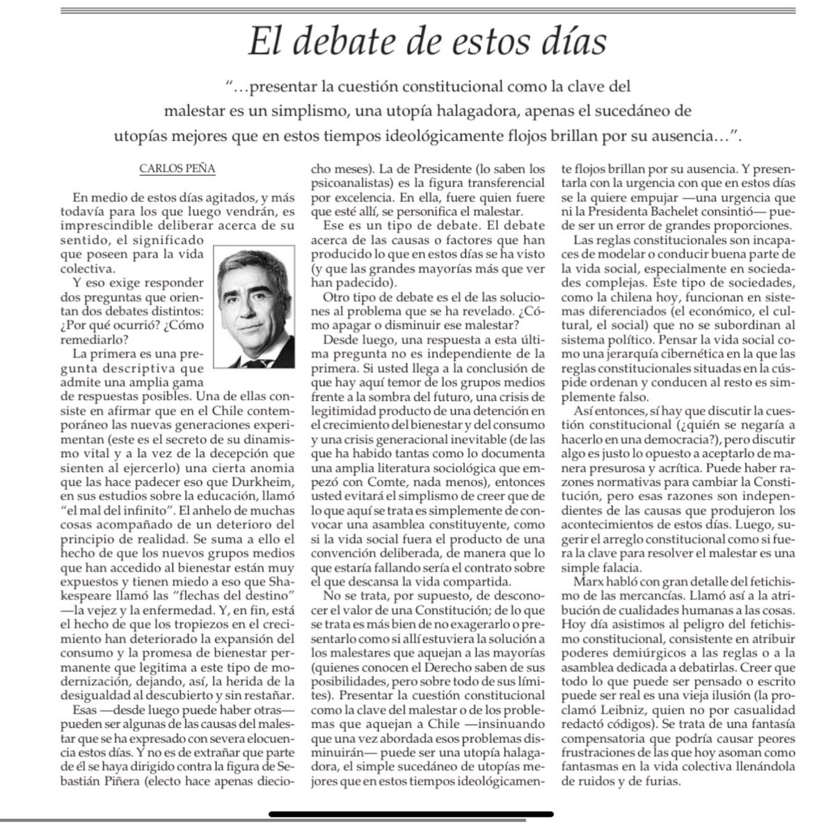 intAR21's tweet photo. @aluksicc Columna de Carlos Peña https://t.co/YInO7yudCp