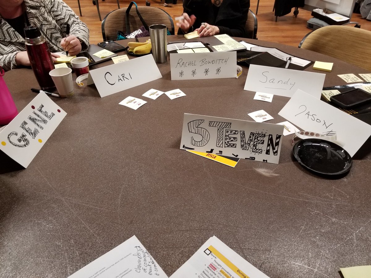 ASUCaseyThomas's tweet photo. The name card game is strong with our @ASUHIDA #ASUInnovationDay Spark team. #ASUInnovates #High5ASU https://t.co/9AERdte12D