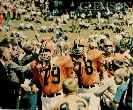 Over the next 52 years, Clemson wore exclusively orange, white, and a dark blue jersey that had been made to alleviate TV contrast in the 1959 Sugar Bowl and worn again against South Carolina in 1962. The ”Sugar Bowl Blues" were easier for Coach Frank Howard to get than purple.