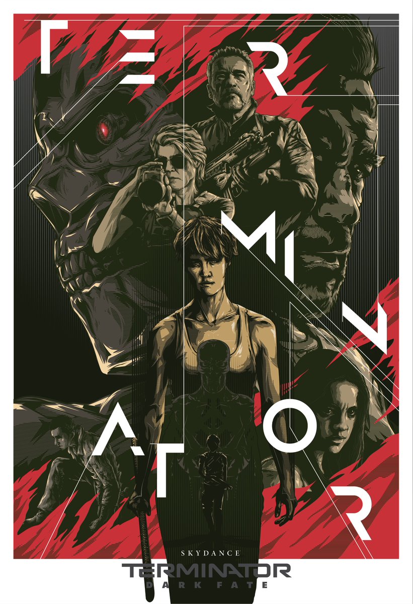 Terminator's tweet image. These original #TerminatorDarkFate posters are absolutely fantastic. Congratulations to all of the winners from the @Talenthouse fan art contest!