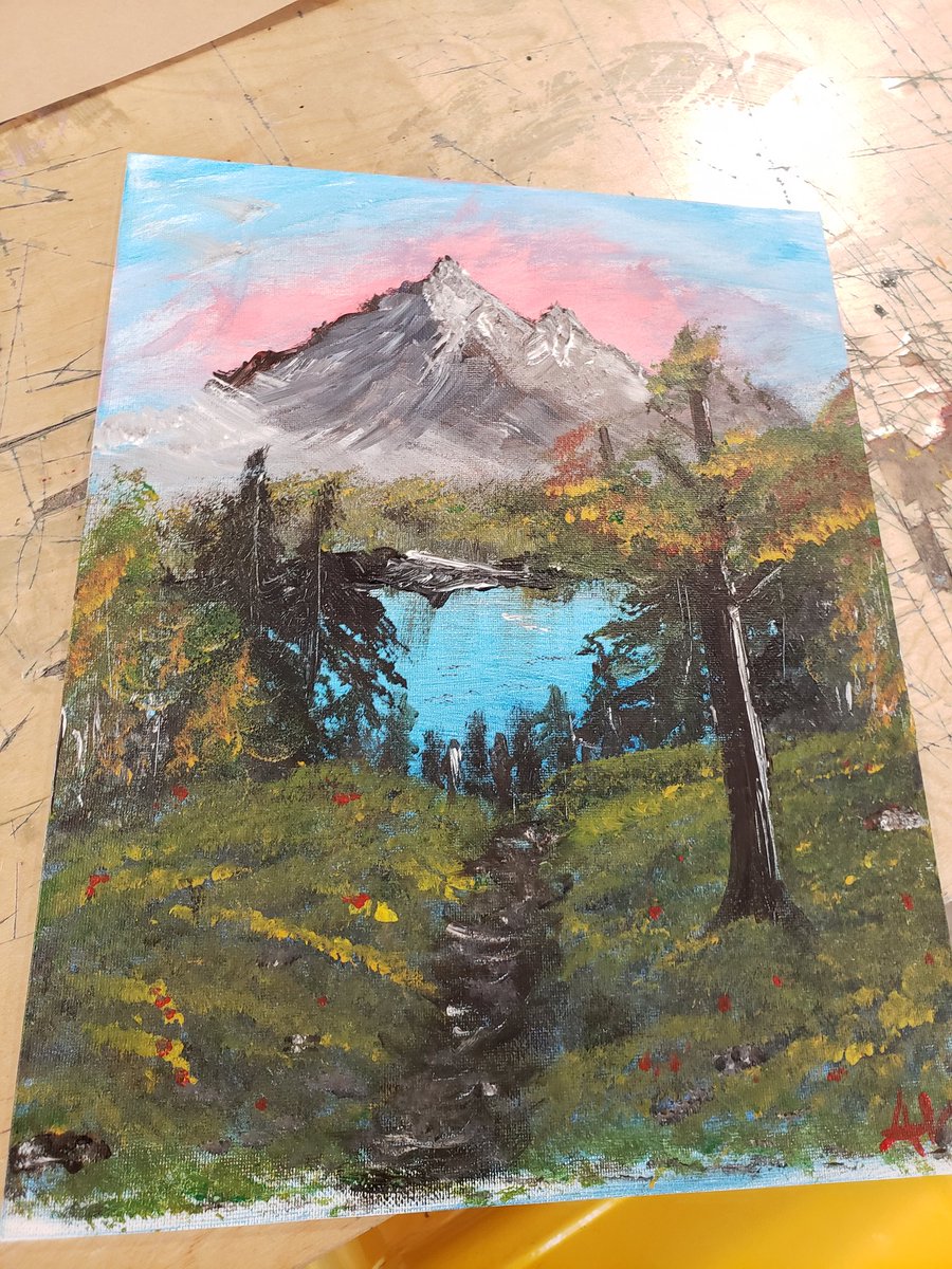 AnnInTheCloud's tweet image. Had a Bob Ross painting team event @ work which was so fun! Visual arts aren't my medium but I'm pretty proud of my work! #ArtTherapy #AmazonLife #PeculiarWays