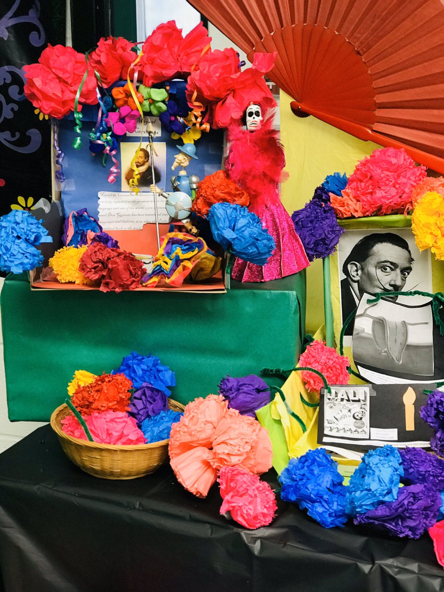 NISDWorldLang's tweet photo. Congratulations to @CaballosSpanish and @Clark_Spanish club for their attention to detail putting together the Day of the Dead Altar at the @NISDClark library. Thank you to @LuPodmore for being such a great hostess and takings our picture. https://t.co/vfE6i65lv6