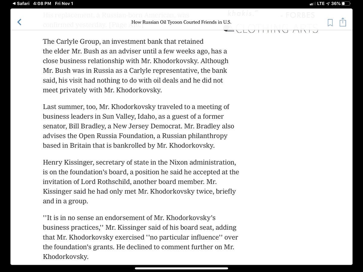 This 2003 article details how Khodorkovsky built ties to both elitists in both Democrats AND Republican parties, including the Bushes and people like Henry Kissinger. The Russian billionaire was buying his way into Washington DC to steal Russian oil assets and sell them off. – at  Trump International Hotel Washington, D.C.