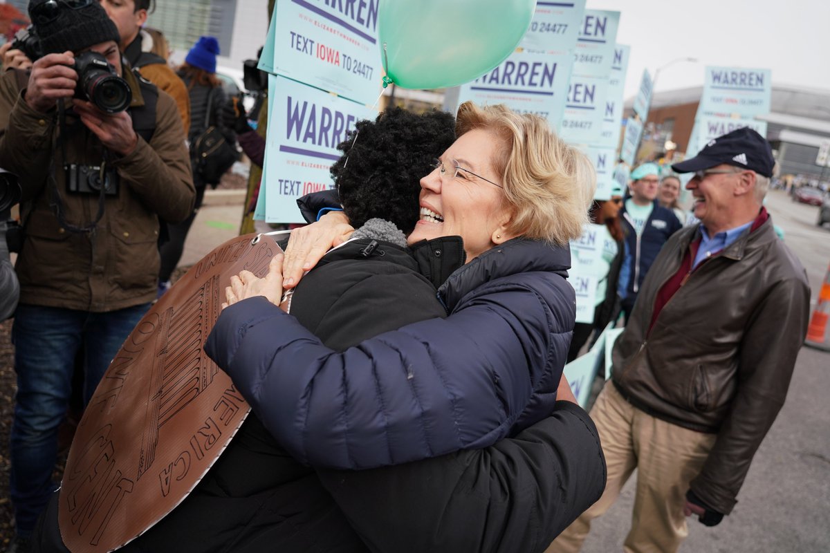 Elizabeth Warren hugs a supporter.