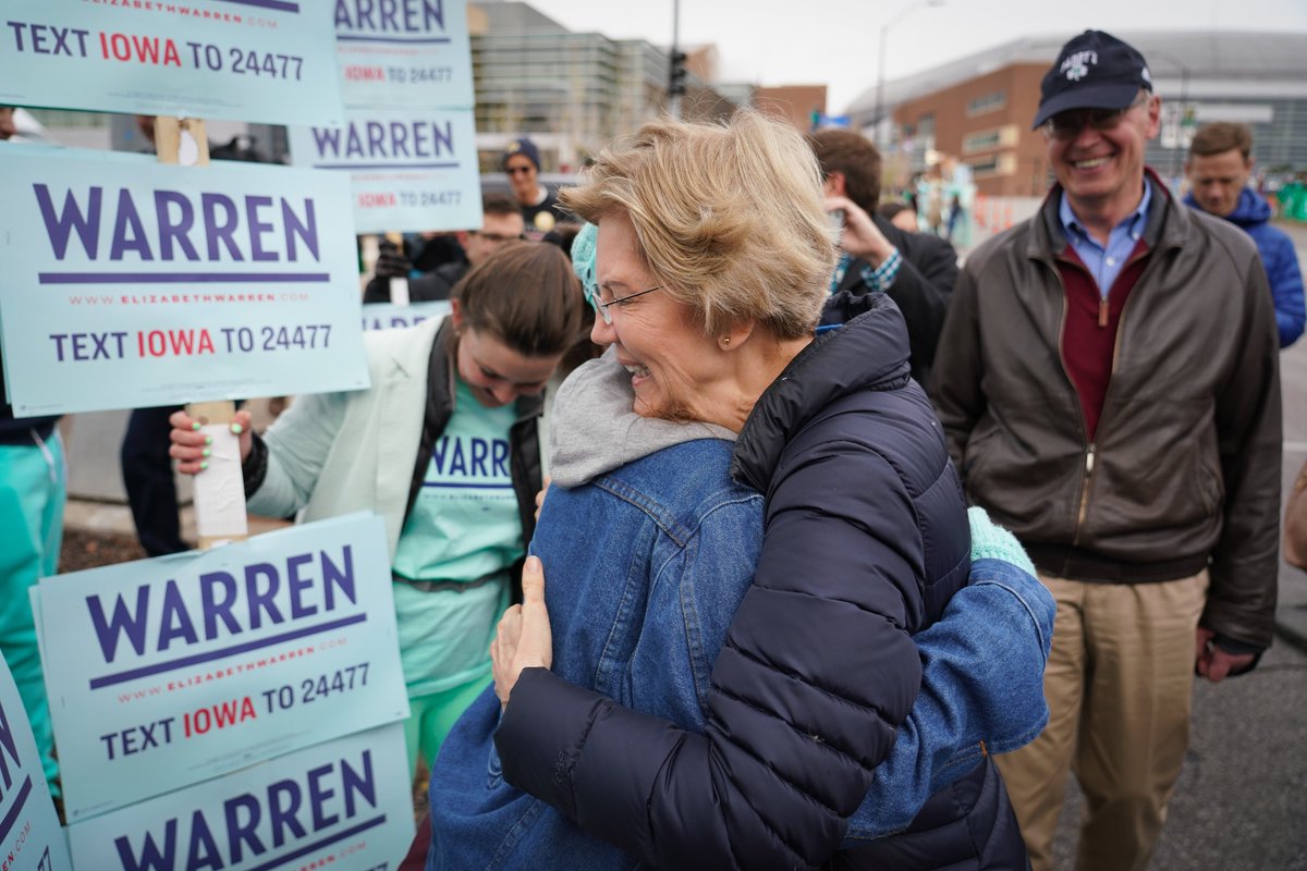 Elizabeth Warren hugs a supporter.
