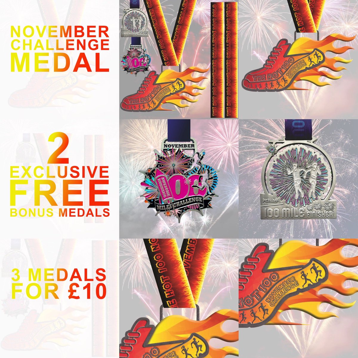 Day 1 of the November Challenge! 🔥The Hot 100🔥 Still time to enter but be quick, over half the entries gone already! Three medals for £10. Cover 20 miles or 100 miles or anything in-between to claim these exclusive medals!awesomevirtualrunning.com
