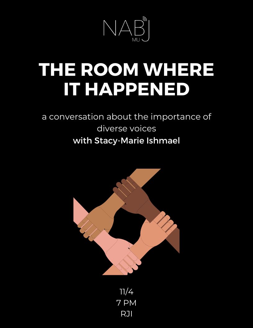 NABJ_MU's tweet photo. EVERYONE COME PARTICIPATE IN THIS DISCUSSION🗣

This is your chance to make your voice heard. Inspired by recent campus events, we'll be discussing why we need to diversify in the work place and how to properly use our platform.

This is a meeting you won’t forget! https://t.co/IQqQdYRP17