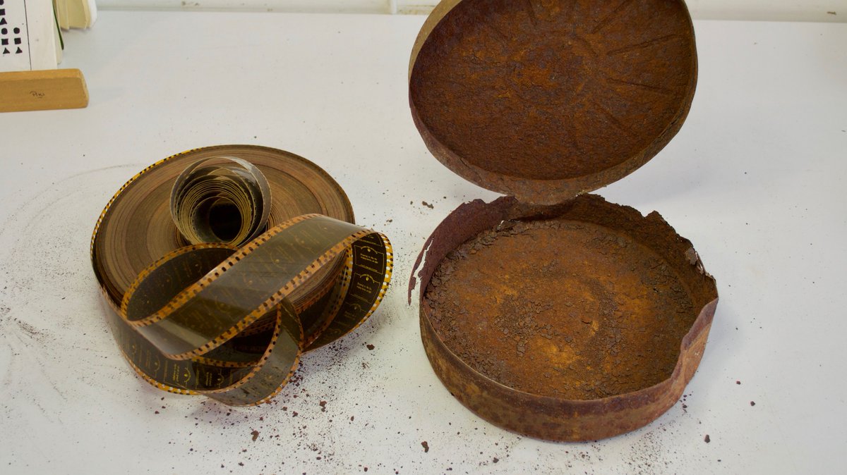 ngataonga's tweet photo. When a stack of rusty, dust-covered film cans arrived at Ngā Taonga, it was a surprise to find much of the film inside was in great condition. The films were from the collection of T H Whetton, freelance cameraman and inventor 🎥 More = https://t.co/dopiYuL2jP #RustRestoration https://t.co/N99DSbQ3FF