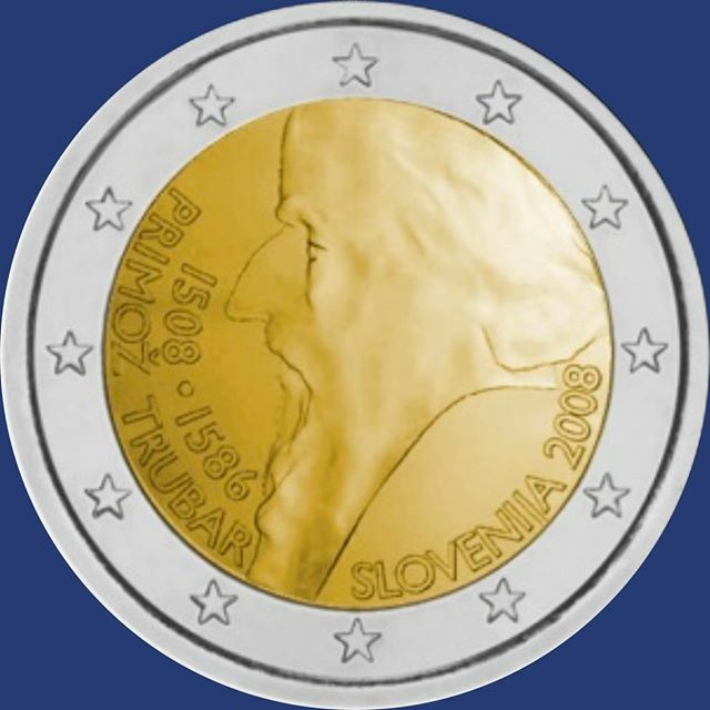 Numis_Hero's tweet image. 🇸🇮 #Eslovenia - 2008
·Cinquè centenari del naixement de Primerž Trubar.
·
·La moneda reprodueix l'efígie de Primerž Trubar de perfil. A l'esquerra apareixen les inscripcions «Primož Trubar» i «1508 • 1586» i, a la part inferior dreta, la llegenda «SLOVENIJA 2008». A la coron…