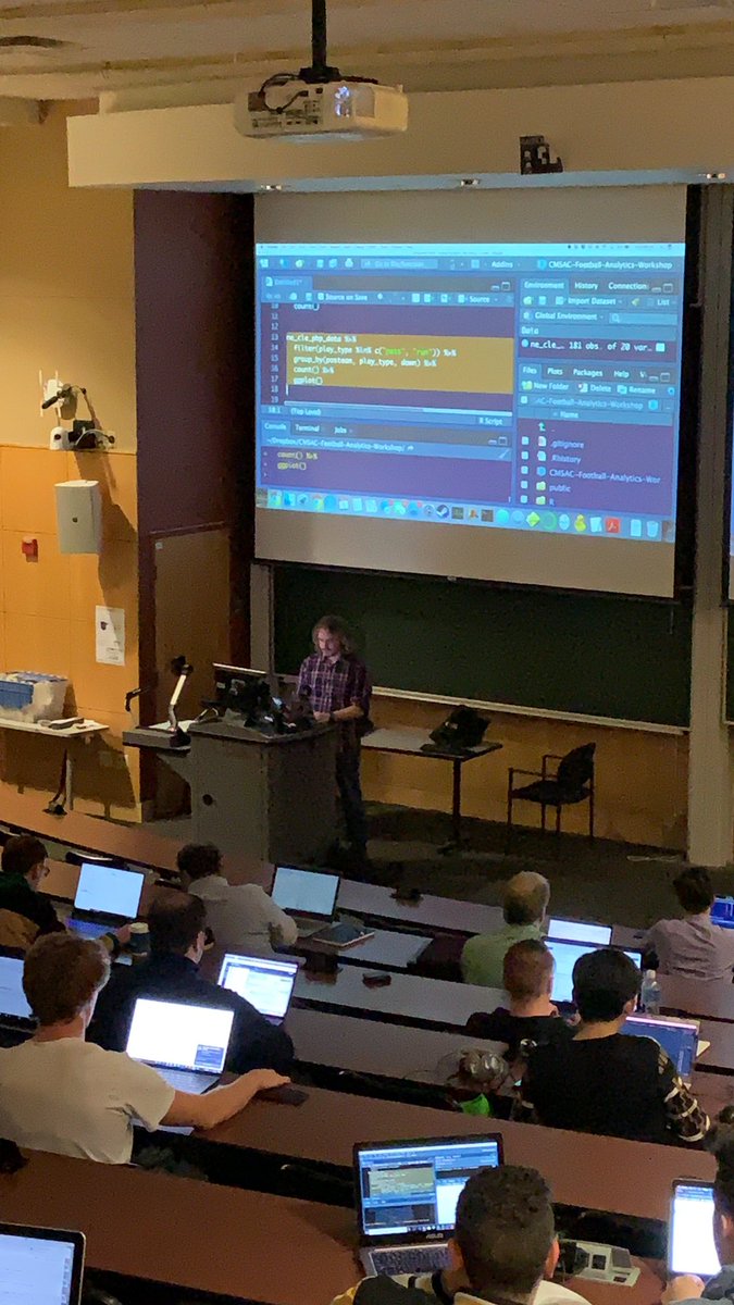 Kicking off #CMSAC19 with our NFLScrapR workshop with <a href="/Stat_Ron/">Ron Yurko</a>  and <a href="/StatsbyLopez/">Michael Lopez</a>