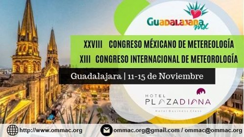 IAM_UdeG's tweet photo. XXVIII Congreso Mexicano de Meteorología y el XIII Congreso Internacional de Meteorología. #OMMAC
Se realizará en Guadalajara, Jal., del 11-15 de nov. 2019, con sede en el Hotel Plaza Diana.
Consulte las bases de inscripción y el programa en:
https://t.co/RFrAD71q5z https://t.co/5MDA4fvthd