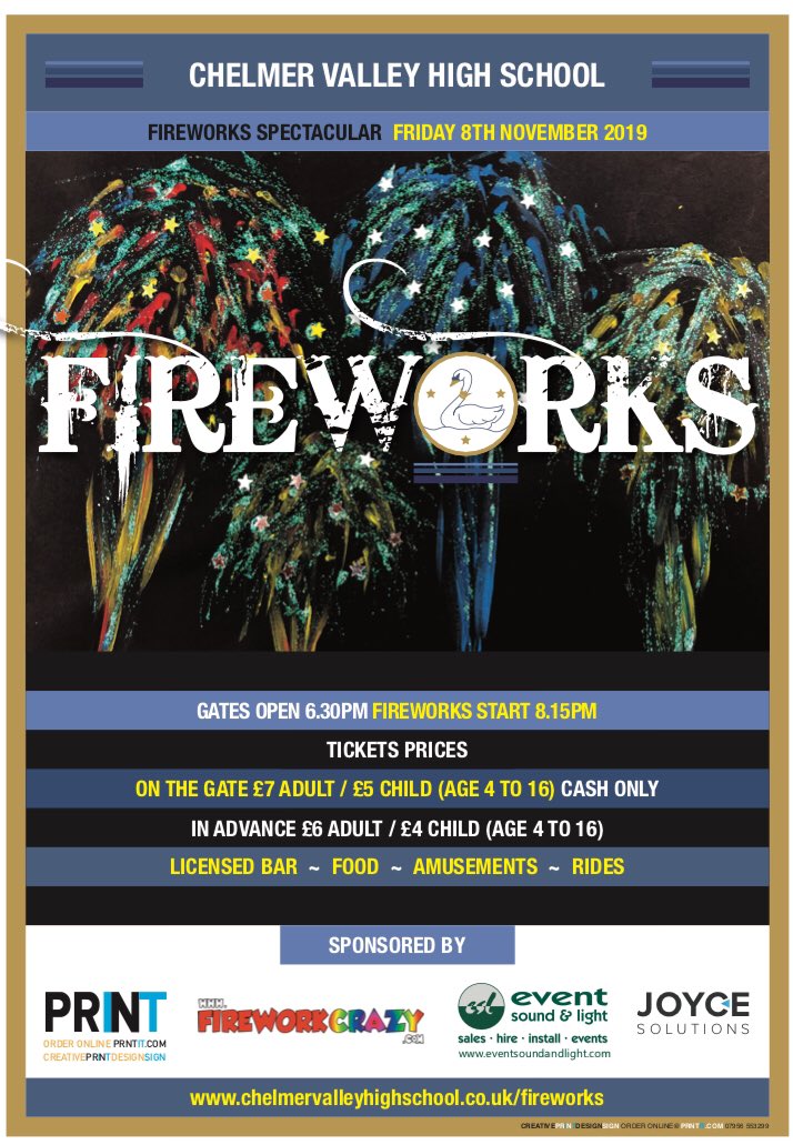 CvhsPta's tweet photo. 🎇🎆1 WEEK TO GO🎆🎇 #chelmervalleyhigh @ChelmerValleyHS #fireworks #Chelmsford #essex #chelmsfordfireworks #chelmsfordevents #familyfun https://t.co/V2mlDxZYxV