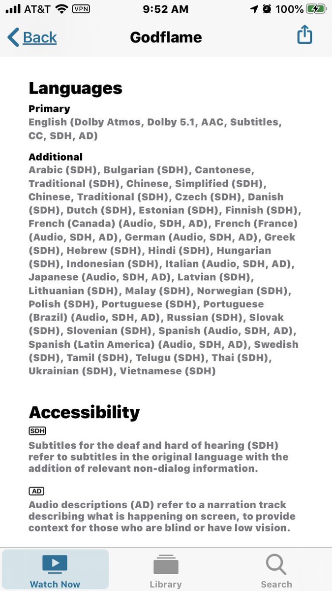 Dolby Atmos Audio Description tracks in 9 languages and braille-supported SDH captions in nearly 40 more languages?! Holy cow! The Apple TV+ team really knocked media accessibility out of the park. I seriously doubt any piece of media has ever been more accessible. Congrats!