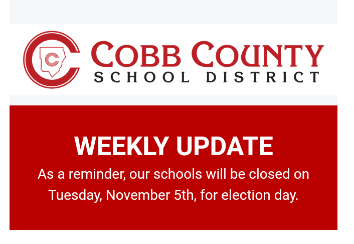 melissa_rone's tweet photo. Just a reminder...Tuesday is a staff work day/student holiday for Cobb County Schools.@thedowellDL https://t.co/juWHU8tZSY