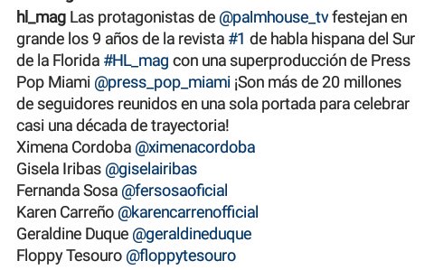 Flopytesouroarg's tweet photo. |Post| Esto es lo que posteo "Hola Latino" en su cuenta oficial de Instagram,las protagonistas de Palm House festejaron los 9 años de la revista más importante de Miami (apareciendo en la tapa) entre ellas se encuentra @floppytesouro 😍😍 https://t.co/BCLsTZUWhd