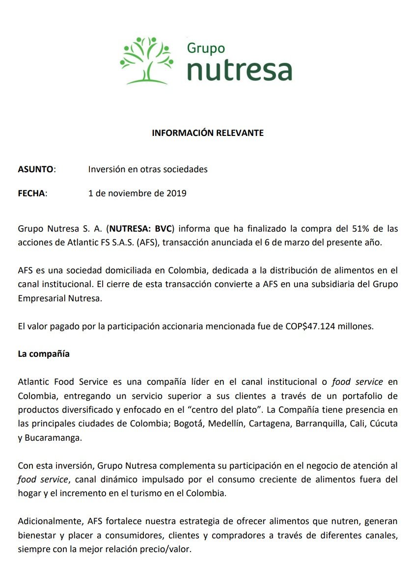 josejournaliste's tweet photo. Oficialmente #ATLANTICFS queda en manos de @Grupo_Nutresa (51%) y #Alpina (19%) https://t.co/Q8JnsA53mV