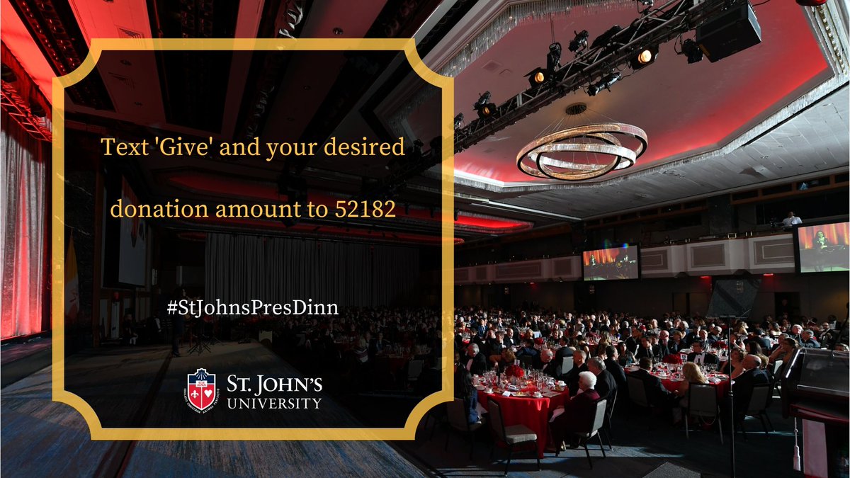 The 22nd Annual #StJohnsPresDinn is underway! Can't make it? There's still a way to get involved through our live-giving campaign. Text 'Give' to 52182 - any bit can help make a difference for our current & #FutureJohnnies. 

Info: e.givesmart.com/events/eQ2/