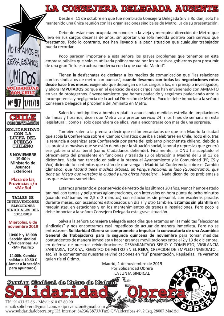 ObreraMetro's tweet photo. LA CONSEJERA DELEGADA Silvia Roldan AUSENTE
20 días en el cargo y NADA DE LO QUE OCURRE EN METRO LE PREOCUPA
#AmiantoMata #RERAya #TCARya #SinPlantilla
Preparemos movilizandonos para la Cumbre del Cambio Climático
#SinTrenes #Aglomeraciones https://t.co/ZWqnuOVdx0 https://t.co/yHdK5jyNEN