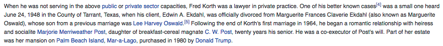 Bonus: More "Coincidences"Fred Korth is tied to Lee Harvey Oswald and Donald Trump.