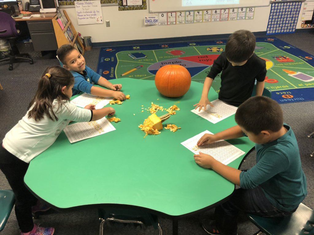 Mayra_Rdz87's tweet photo. Pumpkin science... observed, measured, counted seeds... now using them as pots for pumpkin seeds. #lifeinkinder #adventureawaits #heartofDenton #alexanderelementary https://t.co/e6FXnGydQv