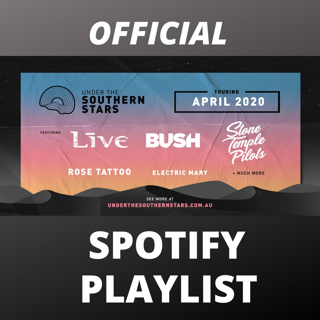 Tune into the perfect soundtrack for your Saturday! The Official Under The Southern Stars playlist on <a href="/Spotify/">Spotify</a> just search for Under The Southern Stars and follow! #Freaks4Live #Bush #StoneTemplePilots and more