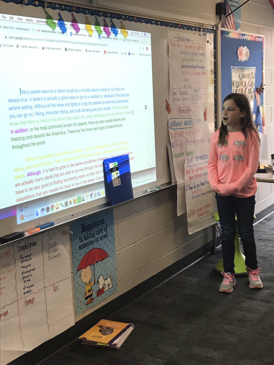 5th grade students teaching the class about intro paragrahs. students did a think aloud to show how they came up with their information and where they found the info. Students shared what they would like to try in their own writing.  #studentslead #inspire96 <a href="/CMCubs96/">Country Meadows</a>