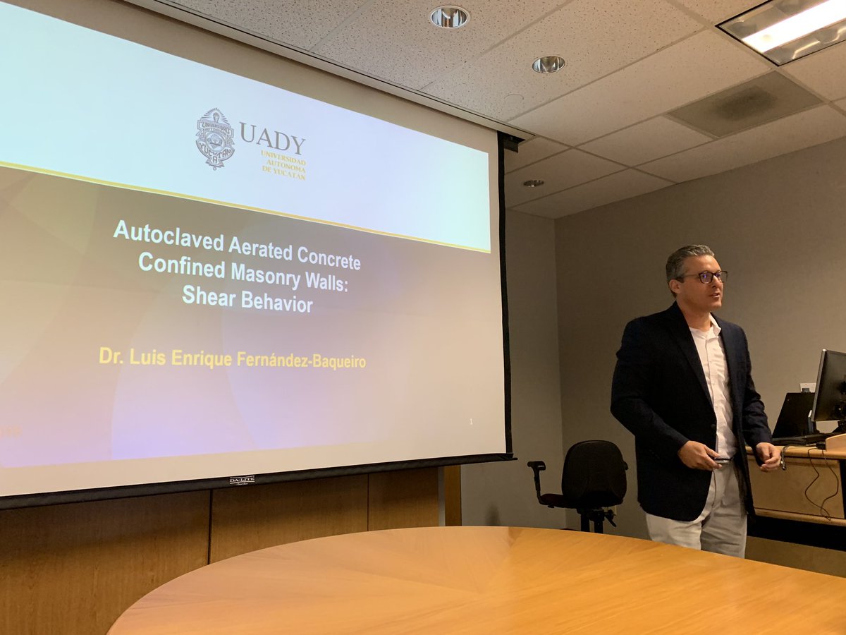 SGLtamu's tweet photo. Dr. Luis Fernandez Baqueiro from the Civil Engineering Department at @UADYoficial &amp; Visiting Professor @TAMU, presents his experimental research on ‘#Autoclaved #Aerated #Concrete Confined #Masonry #Walls’ @TAMUCVEN, to set collaborations on  #discrete &amp; #finite element #modeling https://t.co/Yv7Jd1V6cL
