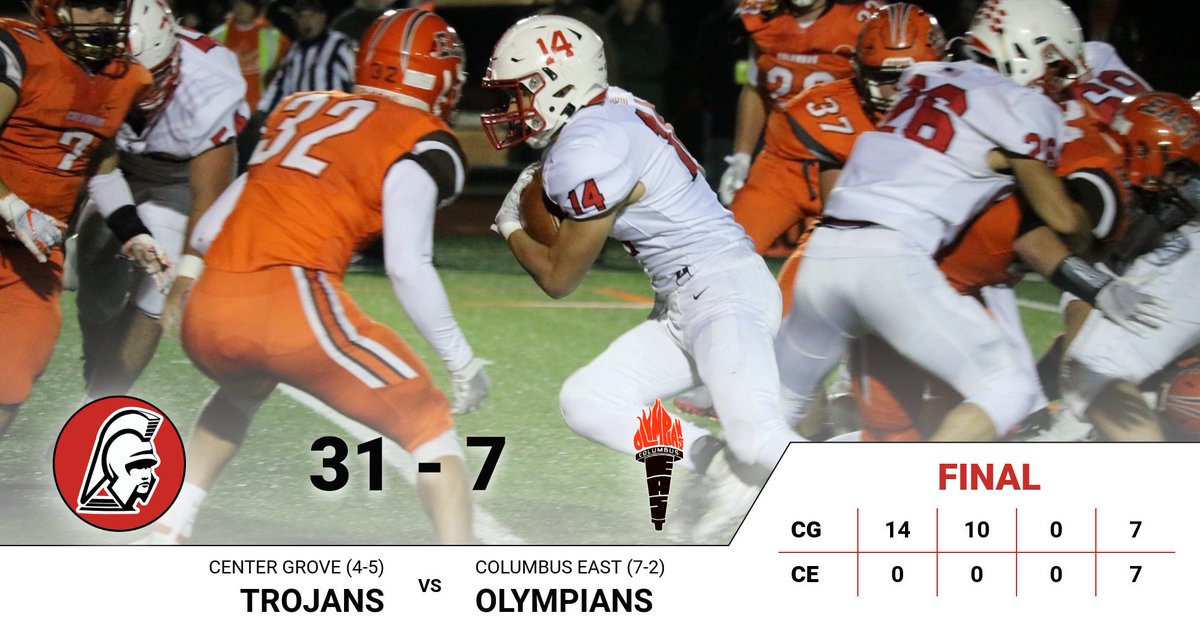 CG wins opening round of sectionals with a final score of 31-7 against Columbus East. CG will host Franklin Central next Friday for the sectional championship.