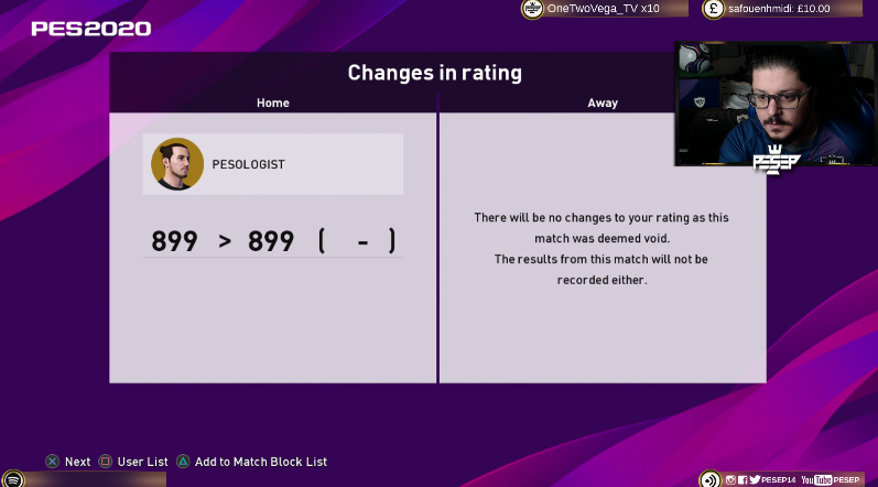 PESEP14's tweet photo. I have been taking loses like a man all matches Live as always!
I turn things around going on a 15 win streak LIVE
then... Cheated by Bobinski1987
reset his rating to 400 but its 30 min of my time i never get back
we demand #PERMBAN
#PES2020 #myClub
https://t.co/fD7cKFmcdo https://t.co/TWwUqfMKiI