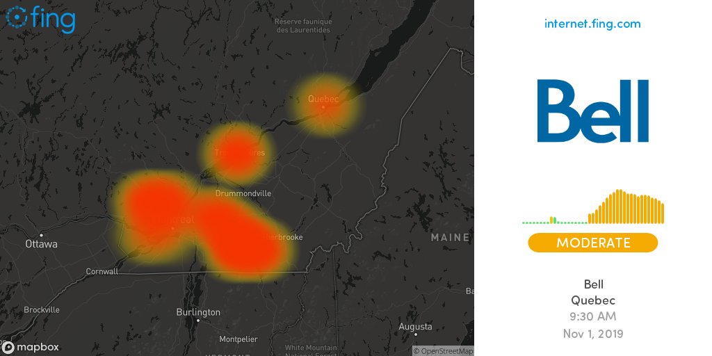outagedetect's tweet photo. 🔥 Moderate Internet #outage ongoing: #Bell in #Quebec #Canada since 9:30 AM for 12 hours, 15 min, impacting #Magog #Bromont #TroisRivières +12 areas

🇨🇦 Live map and analysis
👉 https://t.co/uUldiKr2zW

#bell_support #Belldown #Belloutage #nointernet #PrimeTime https://t.co/qEZygZX5kZ