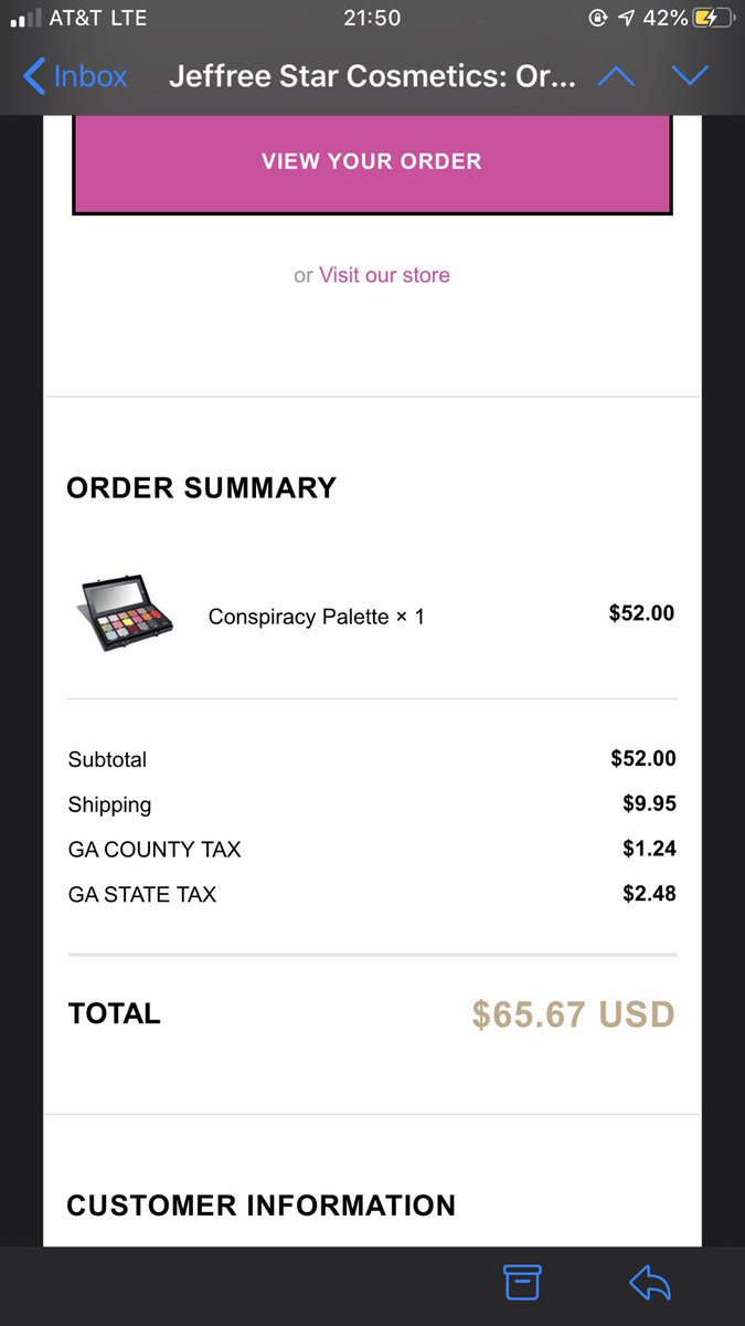 clthompsonleap's tweet photo. With a wait over 1 1/2 hours, pressing the refresh button like crazy, and panicking at work, I finally got my confirmation 💕 @shanedawson @JeffreeStar #shanexjefree #ConspiracyPalette This was my first time ever buying something as soon as it launched. What an experience haha https://t.co/2wQfEgtP2h