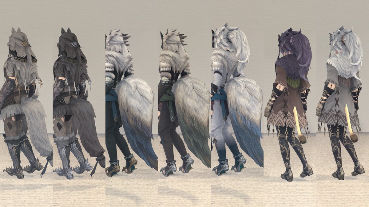 コニー 光のブロガー בטוויטר 魔法宮殿 グラン コスモス の全ジョブ装備が揃いましたので見てください 見た目まとめ T Co 2zoeywwzco もふもふのしっぽが人気の装備ですが ジョブによってついてる場所や大きさが異なります 画像は左から タンク 竜