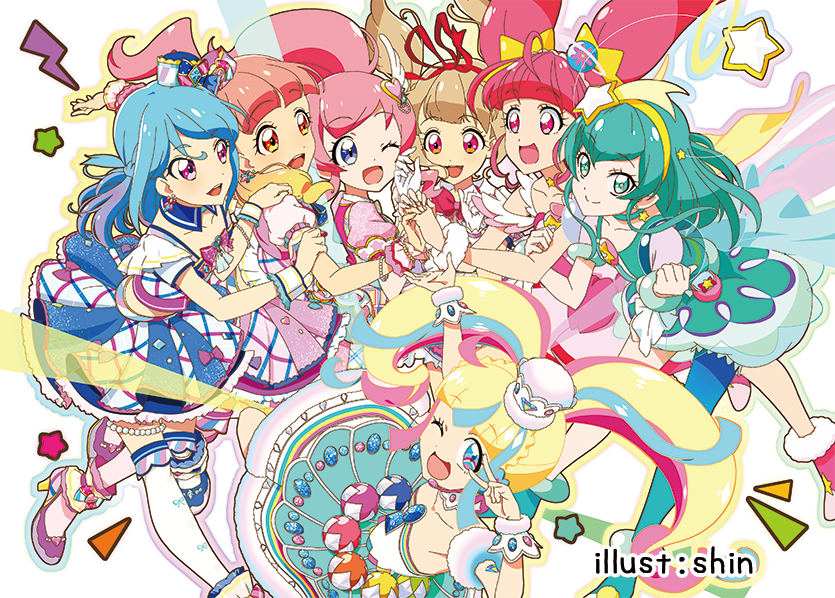 東谷ゆ き お知らせ プリキュア アイカツ プリティー オールスターズカレンダー 表紙イラストを公開します ついに揃った3つのじょじあに 19年を彩る7人のイラストを 3年連続 Shin様 Shin Mk2sr より頂きました 今年も最高