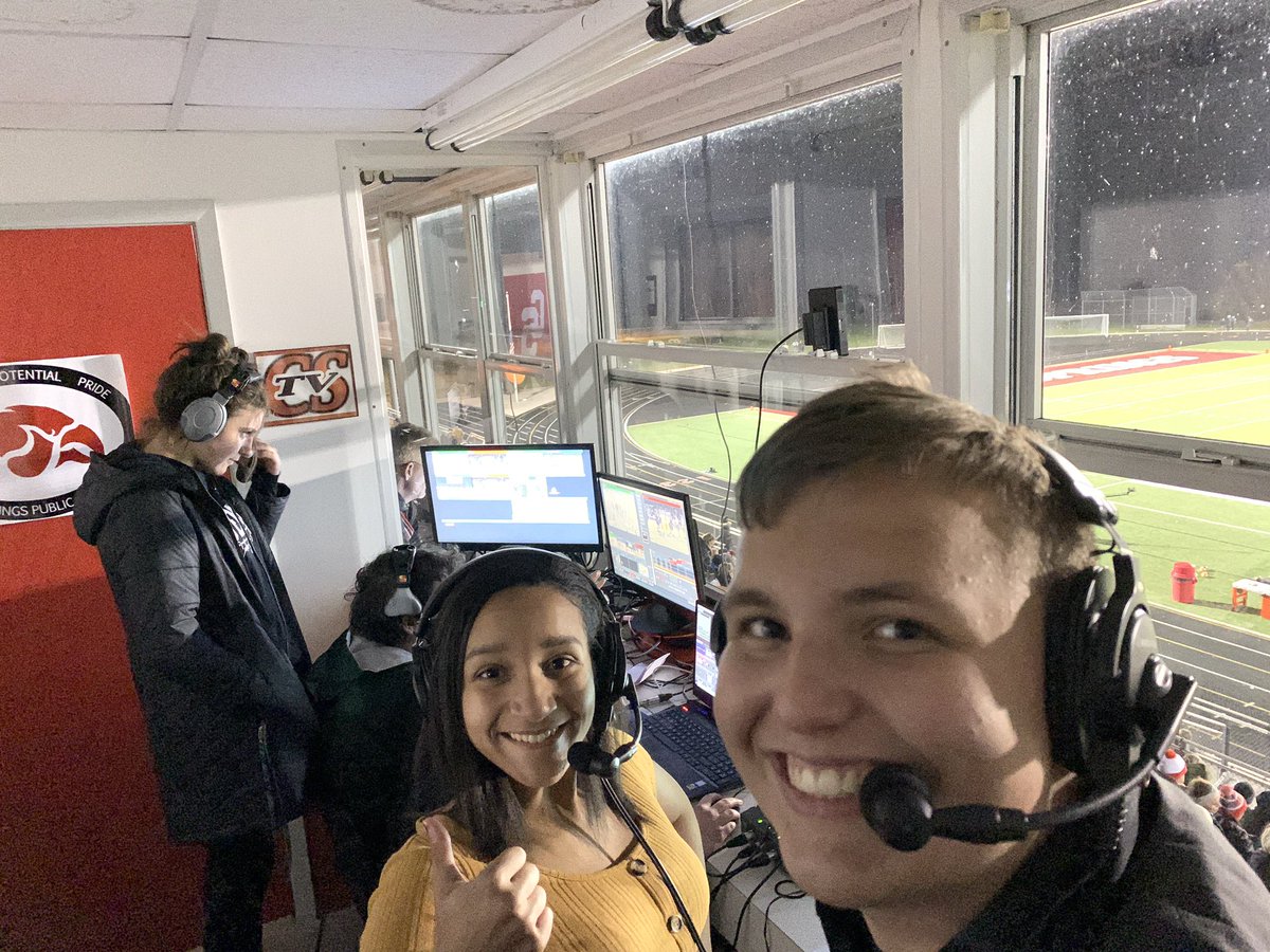 Jtharnde's tweet photo. This is what makes the time and energy worth it.  14 students and an alumni working hard to get this game out for @CedarSpringsTV and @MHSAA.  5 cameras and a lot more moving pieces.  Proud for sure of what they put out. https://t.co/MdocERpoDm