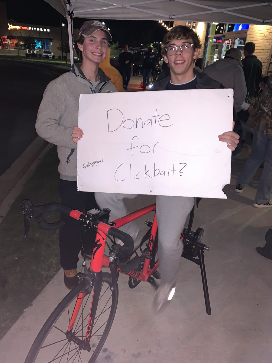 Free clickbait!! <a href="/DavidDobrik/">DAVID DOBRIK</a> <a href="/jasonnash/">jason nash</a> <a href="/zane/">zane</a> <a href="/ImNotScottySire/">scottysire</a> <a href="/HeathHussar/">Heath Hussar</a> <a href="/todderic_/">tøady</a> Hour 9 of the 24-hour bike-a-thon raising money for <a href="/AbilityEXP/">The Ability Experience</a>. Your move, Vlog Squad!