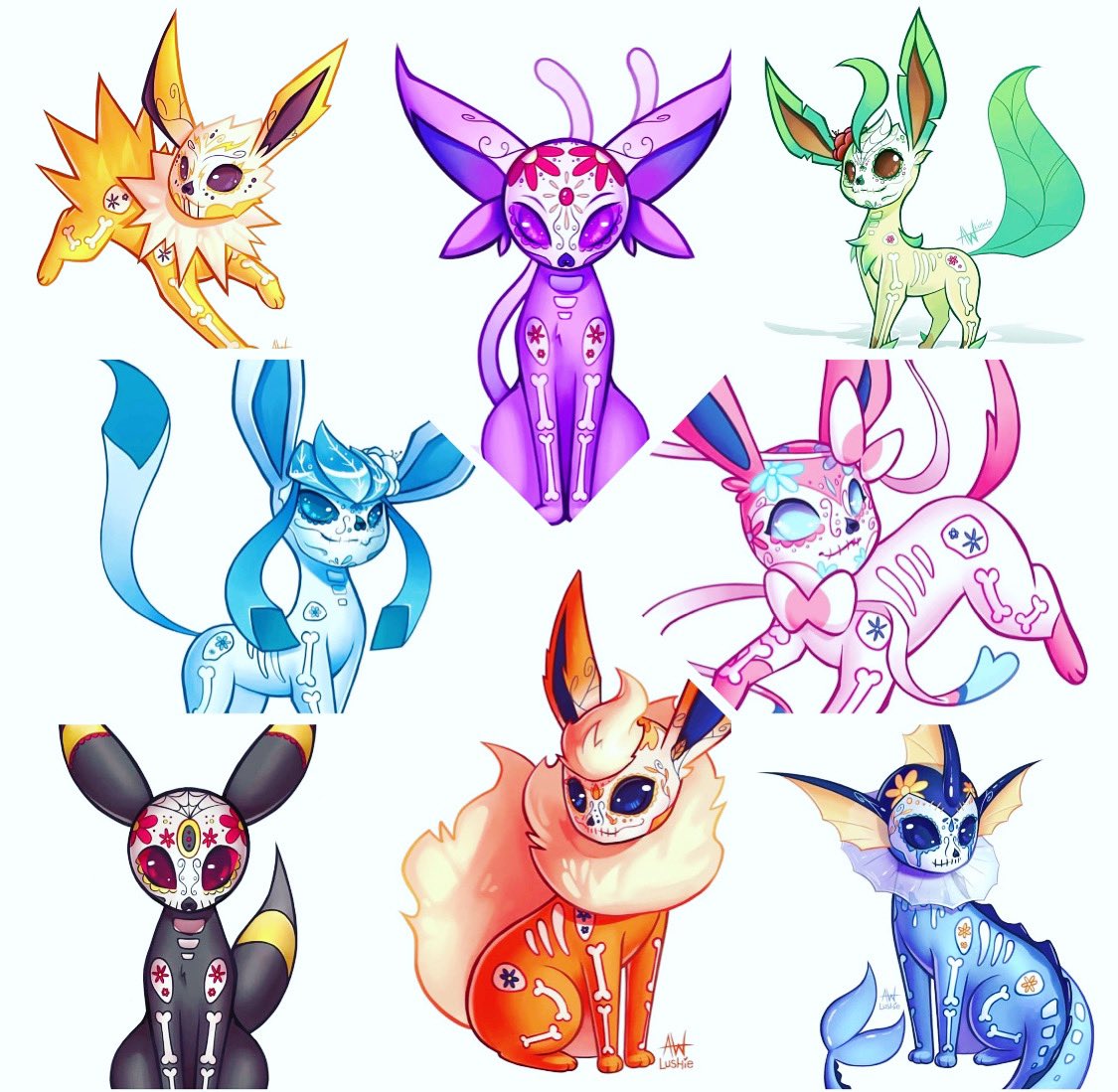 #Hallowen #eevee #umbreon #jolteon #flareon #vaporeon #espeon #leafeon #gla...