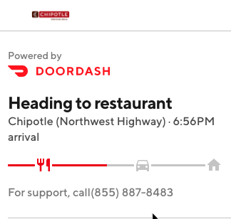 bmcallister's tweet photo. @doordash is great until they mess up. After 90 minutes of waiting for food and no way of contacting @doordash other than the phone number that no one actually seems to answer. I placed an order for pickup. Guess what order was still sitting at Chipotle?  #fail https://t.co/rS8ikJLikb
