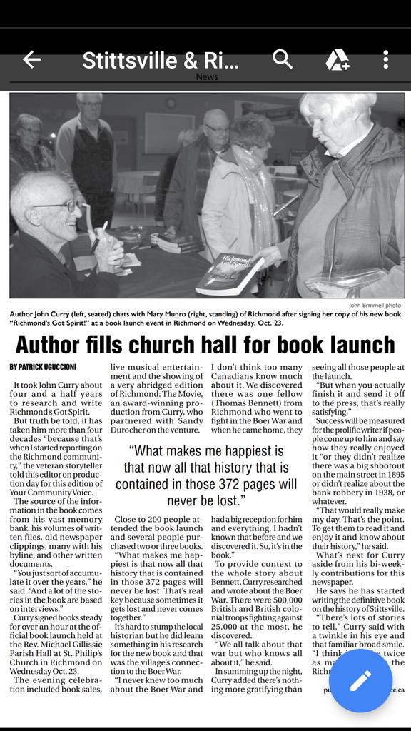 uguccioni_p's tweet photo. Our very own John Curry packed them into St. Philip's Church recently for the official launch of his long awaited book #Richmond's Got Spirit. He says what makes him happiest is knowing now that all that history contained in those 372 pages will never be lost. https://t.co/pHdx84kTnO