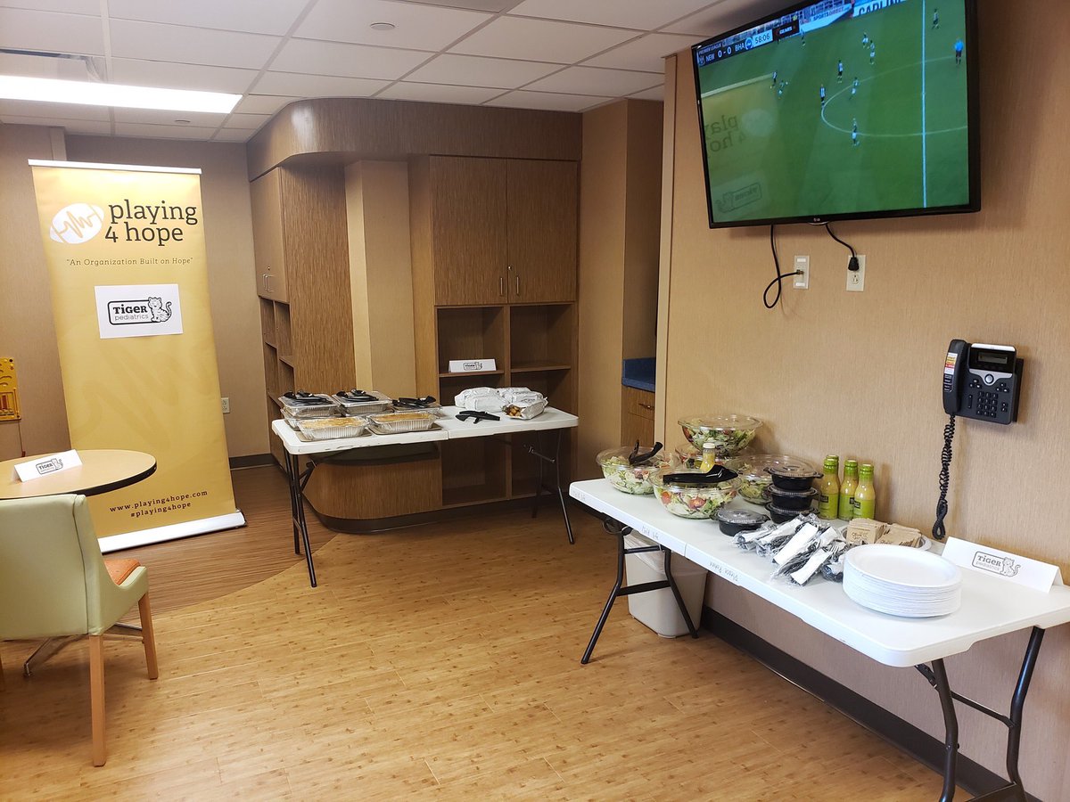 Playing4Hope's tweet photo. What's with the tailgate?
Tailgates are how #playing4hope brings the game to the patient. We provide food and fun while inspiring togetherness and hope. A portion of the proceeds we raise go into these watch parties which provide food for the entire Pediatric floor! https://t.co/4PdhFEGpXn