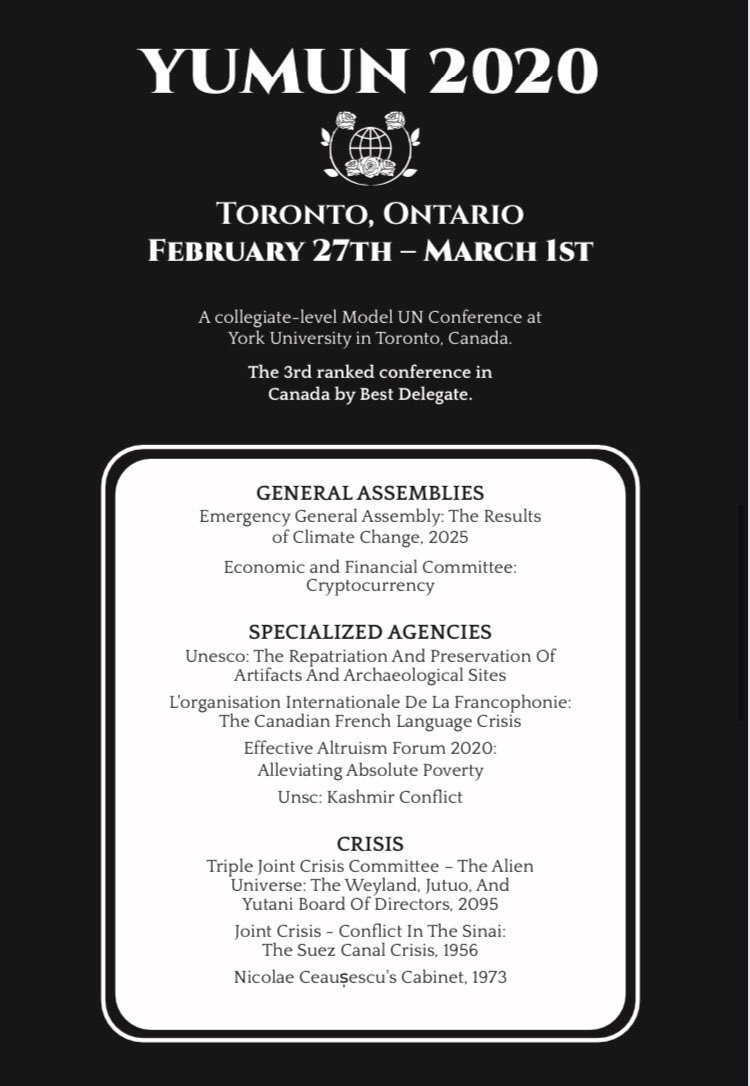 IRSAYork's tweet photo. #YUMUN2020 is coming up at @yorkuniversity ⚖️ Check out the link in our bio for more information on registration! https://t.co/3gM5jLXedD