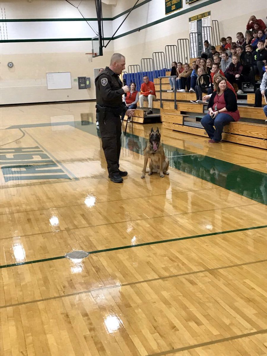outagamiek9unit's tweet photo. K9 Nero and Deputy Southard went back to #school today!📚 As you can see, Nero enjoyed his day soaking up the attention and showing the kiddos some of his special skills.

For those who may not know, Nero is a #narcotics and #tracking canine 🐾

#workingdog #k9unit #k9handler https://t.co/2c4LCurFr1