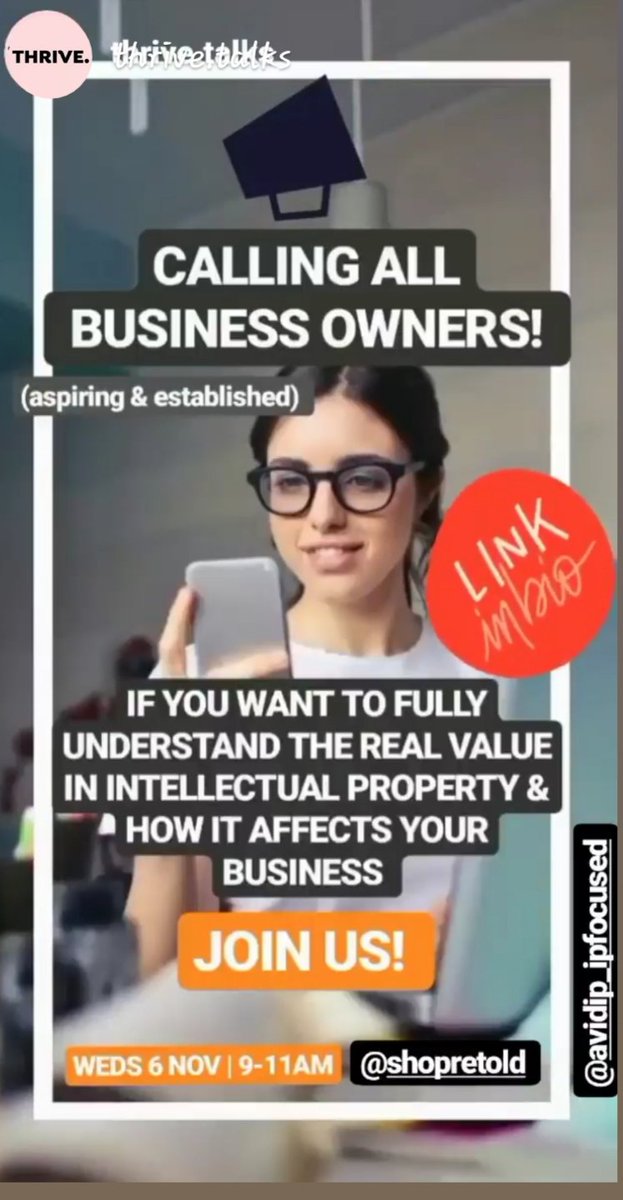 AvidIP_UAE's tweet photo. In conjunction with Thrive.Talks, #AVIDIP will be presenting on the Importance and added value of Intellectual Property to any business.  Please join us on Nov.4th at RETOLD in Dubai.   DM please for more info. 
#iplaw #trademarks #events #intellectualproperty #entrepreneurs https://t.co/vrqilqj42n