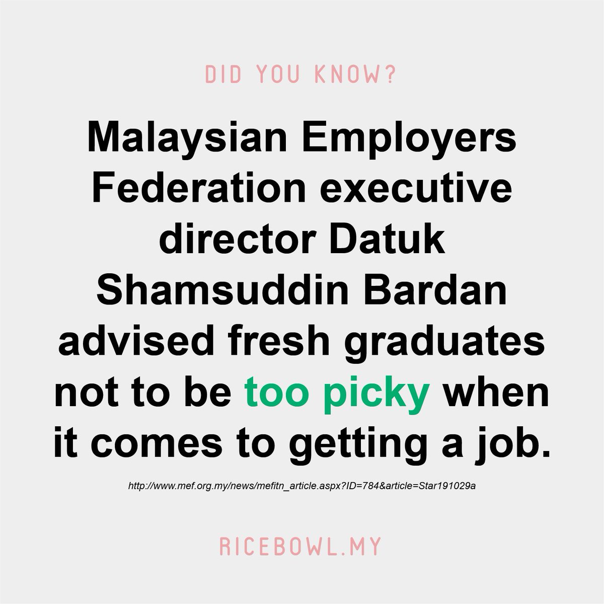 RiceBowlMY's tweet image. Fresh graduates can’t afford to wait for the ‘perfect’ job 

#sharingiscaring #gettingajob #office #ricebowl