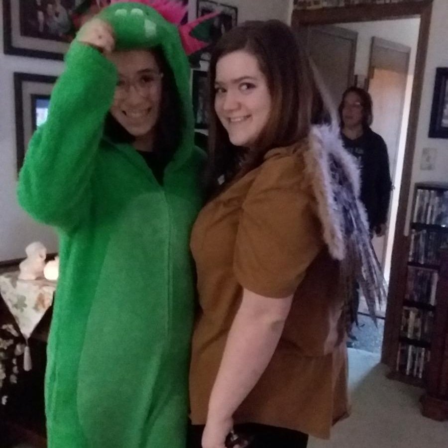 TeacherLily3's tweet photo. 1st teacher Halloween! I was a barn owl in the Renfro's (mentor teacher) farm. Including teacher animals and a 2nd grade elephant! I don't have a picture of it ! Enjoy a picture of Elliot the Dragon (sister) and myself! #JRCOE #5thgrade #obsessedwithowls #oklahomateachers https://t.co/DjRbqgdn8j